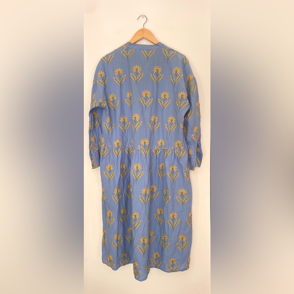 Zara Blue and Yellow Floral Long Sleeve Dress embroidered - Picture 6 of 10